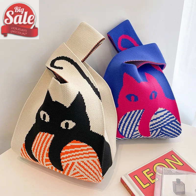 Af แฟชั่น Handmade ถักกระเป๋าถือผู้หญิง Mini Knot สายรัดข้อมือเกาหลี Casual Tote กระเป๋านํากลับมาใช้ใหม่ถุงช้อปปิ้ง A