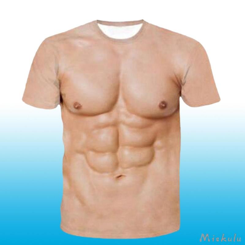 [Miskulu] 3d Graphic Digital Printing Body Pattern Muscleเสื้อยืดแขนสั้นผู้ชายปกติสั้นเครื่องแต่งกายปาร์ตี้