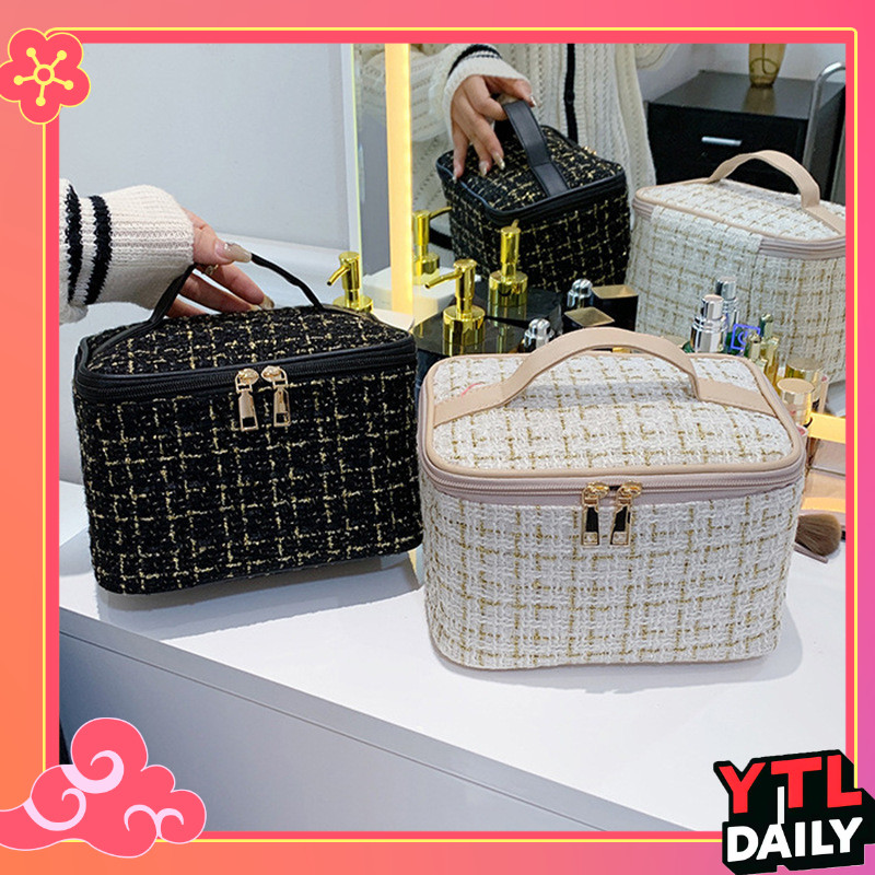 YTL กระเป๋าเครื่องสำอาง Tweet Bag ผ้าทวีต สวยแพง สไตล์ลูกคุณ เรียบหรู มีช่องซิปเก็บแปรง ใช้งานสะดวก