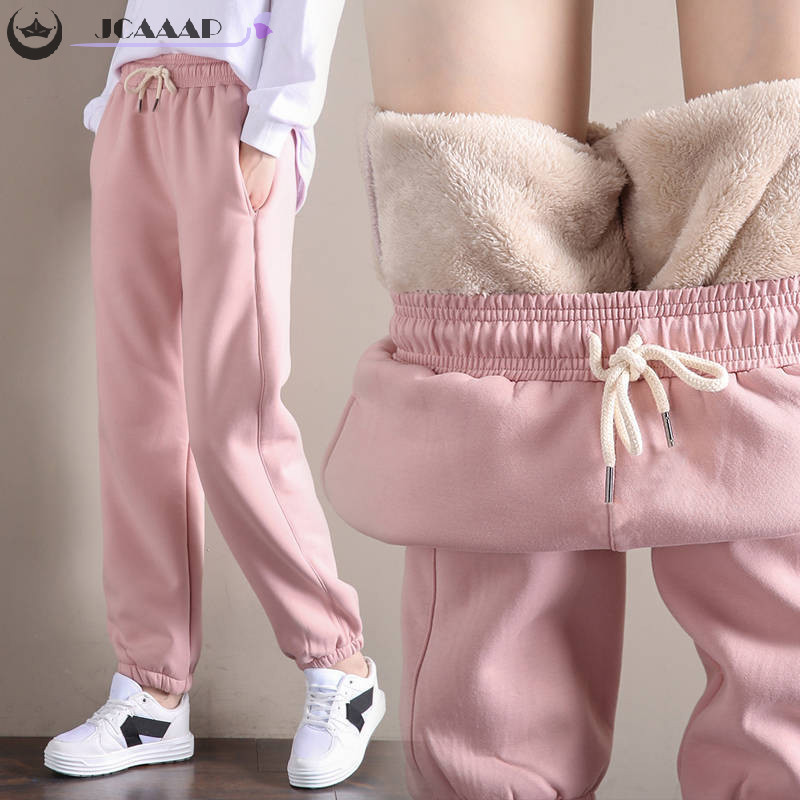 Ming ฤดูหนาวแคชเมียร์อบอุ่นและหนา Lamb Cashmere หลวมกางเกงขากว้างลําลองสําหรับผู้หญิง TH