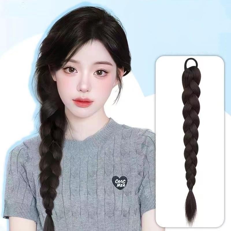 ใส่ในสต็อกสไตล์หวานอ่อนโยนวิกผมผมหางม้าธรรมชาติผมวงสําหรับผู้หญิงที่เรียบง่ายที่จะสวมใส่บิดถักต่อผม