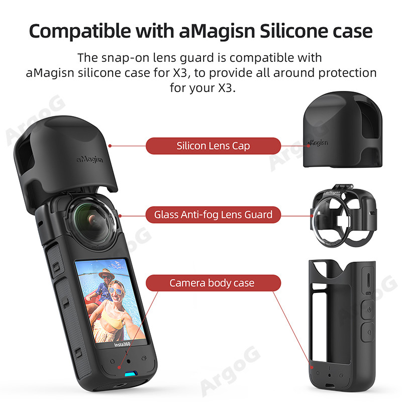 Amagisn Optical Glass Anti-Fog เลนส์สําหรับ Insta360 X3 พร้อมเคสซิลิโคนและฝาครอบเลนส์ชุด Anti Scratch ฝาครอบป้องกัน Insta360 X3 อุปกรณ์เสริม