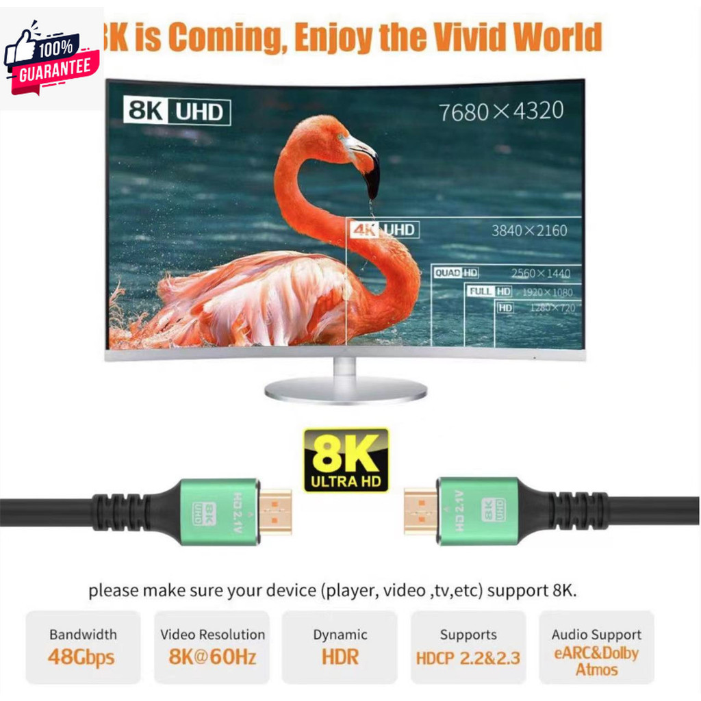 HD เอชดีเอ็มไอ 4K 2.1 1.5M/3M/5M/10M/15m คุณภาพดี 8K4K2K Ultra HD Resolution