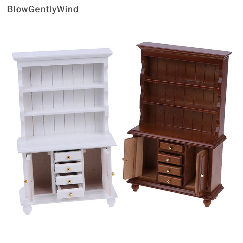 Blowgentlywind 1/12 Dollhouse Miniature เฟอร์นิเจอร์ตู้ไม้ตู้หนังสือตู้ BGW
