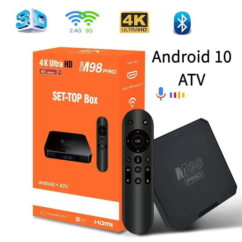 M98 Pro ATV กล่องสมาร์ททีวี Android 10.0 WiFi 6H313 2GB 64GB Ultra HD BT 4K 3D TV Box oird