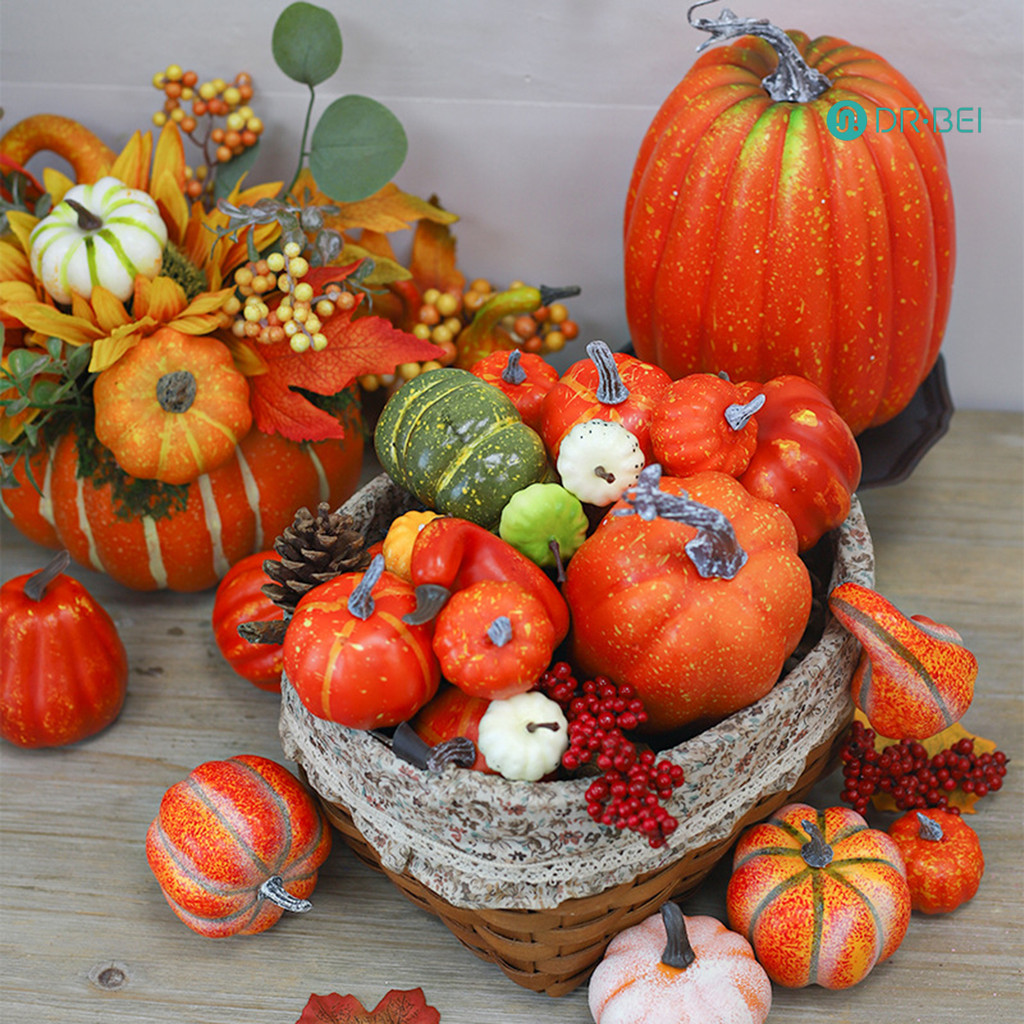 Dr.bei ฤดูใบไม้ร่วงชุดฟักทองประดิษฐ์ Mini Harvest ฟักทอง Maple Pine Cone Decor วันขอบคุณพระเจ้าฮาโลวีนโฟมเครื่องประดับสําหรับ Home Farmhouse Table Decor