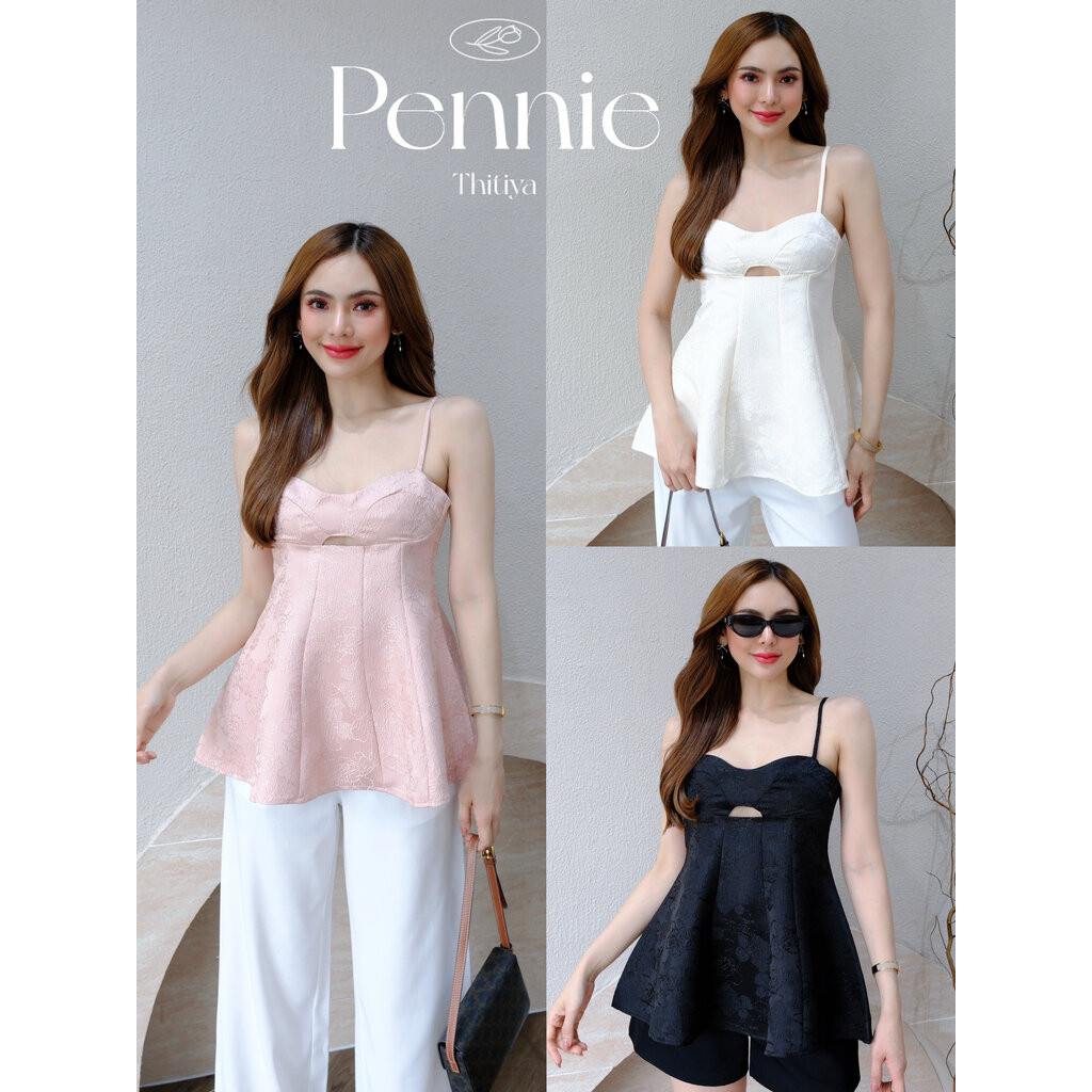Pennie - เสื้อสายเดี่ยวทรงเจ้าหญิง เนื้อผ้าทอพิเศษอย่างดี ทรงพอดีช่วง ทิ้งระบายช่วงตัว ทางเราทำไซส์มาให้แบบเป๊ะ thitiya