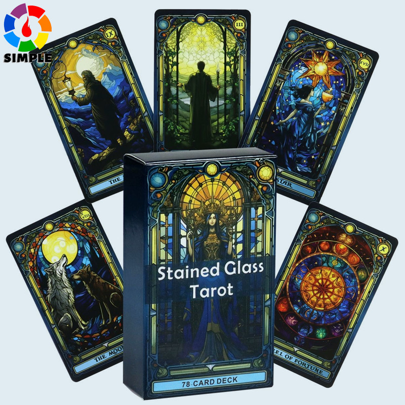 10.3*6cm Complete Tarot Carding Stained Glass Set Inspired Rider Waite Smith Tarot Card Deck 78 Pcs Cards