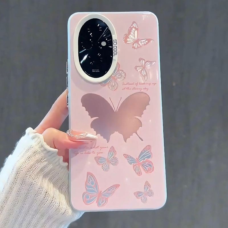 เคส Honor 200 Pro Smart X7C เคส Honor 200 90 5G เคสน่ารักสีชมพูผีเสื้อเคลือบกันกระแทกปุ่มชุบหรูหราฝาครอบโทรศัพท์สําหรับผู้หญิงสาวนักเรียน