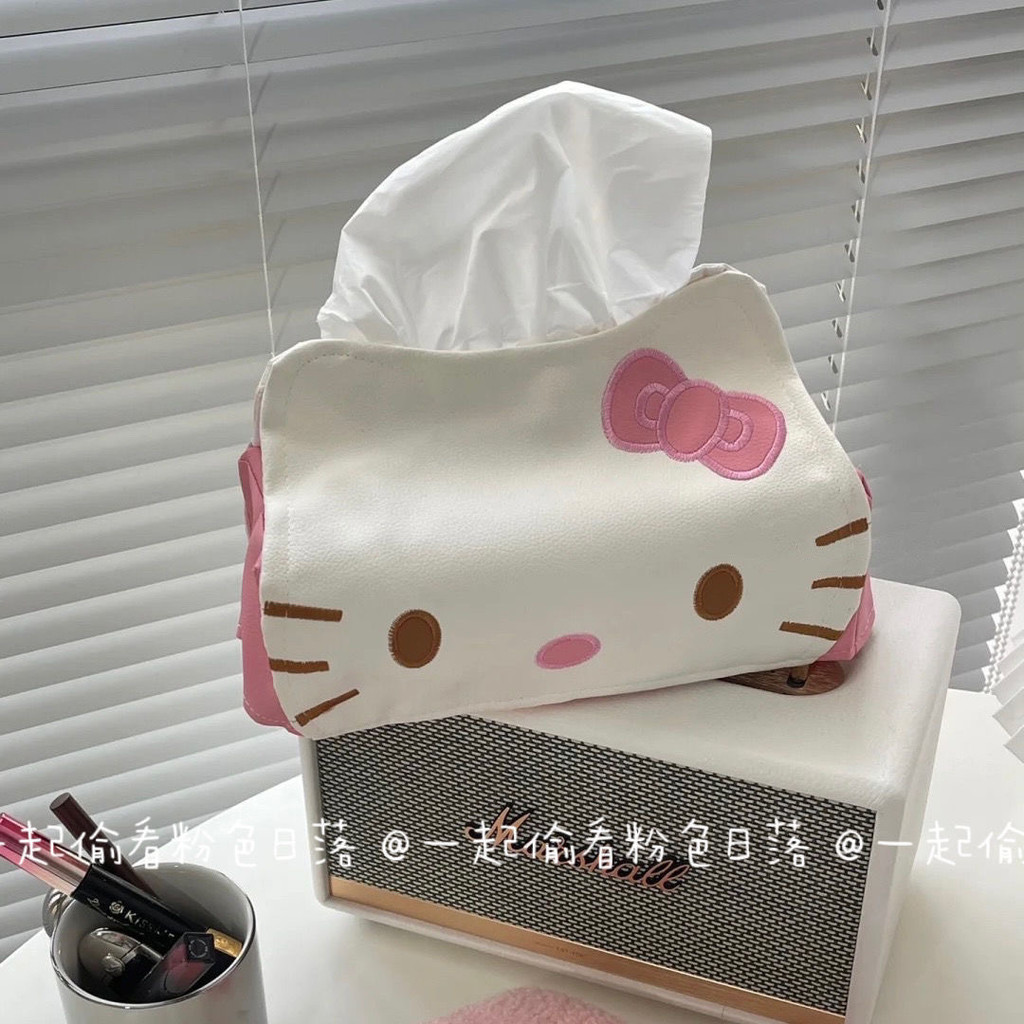 Hello Kitty กล่องกระดาษทิชชูห้องนั่งเล่นห้องน้ำ INS สไตล์ดูดีน่ารักกล่องสกัดกระดาษสาวหัวใจสก์ท็อปห้องนอน