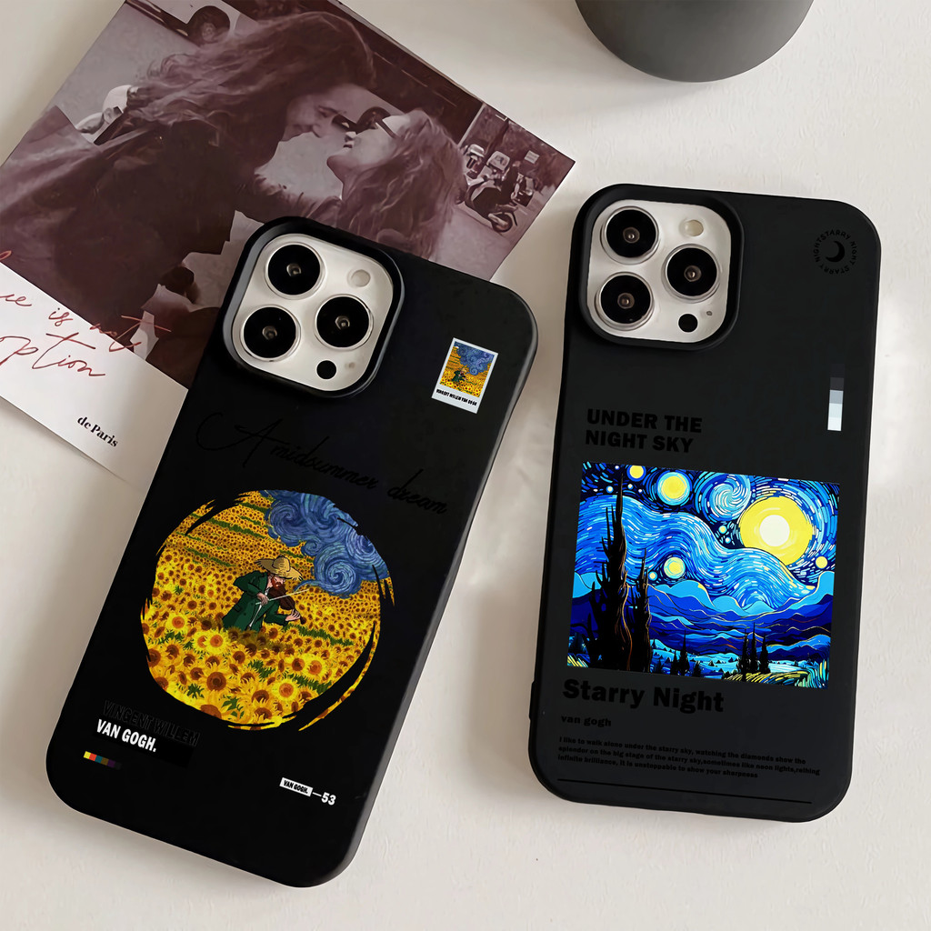 ภาพวาดสีน้ำมันศิลปะ เคสสําหรับ iphone 16 15 Pro Max 11 14 XR 13 12 Pro Max X Xs Max 13 12 11 ครึ่งแพ็คคลาสสิกMatte Softเคสโทรศัพท์