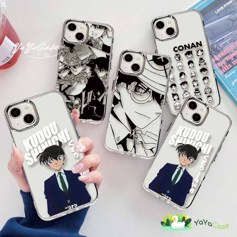 สำหรับ iPhone11 13 Case For เคสไอโฟน14 15 12 Pro Max X XR XS MAX 7 8 Plus Detective Conan โปร่งใสขั้นสูงกรอบรูปโลหะเคส