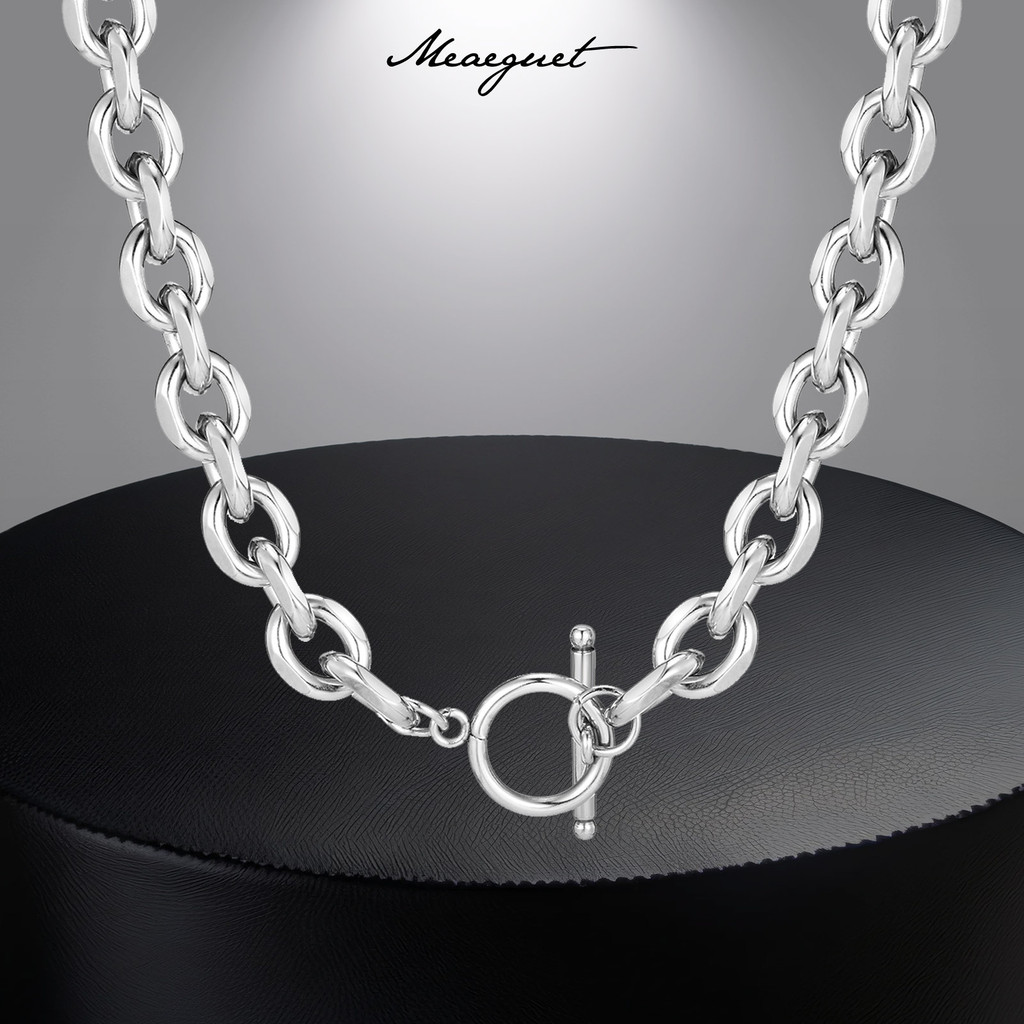 Meaeguet Chunky Chain Necklace for Men,Stainless Steel Paperclip Chain Layered Necklace เครื่องประดับอินเทรนด์