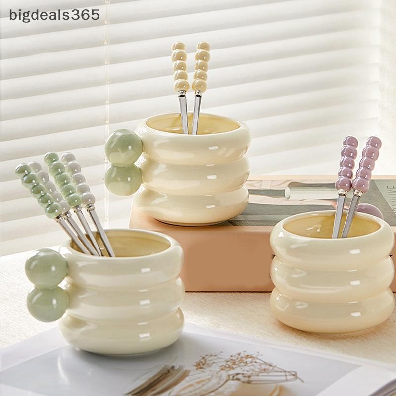 [bigdeals365] ช้อนด้ามมุกสําหรับขนมหวานชากาแฟช้อนสแตนเลสกวนช้อนขนมหวานบาร์อุปกรณ์ครัว Gadgets สต็อกใหม่