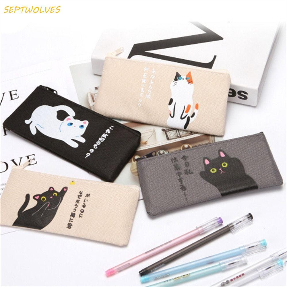 Septwolves กระเป๋าดินสอน่ารักการ์ตูนซิปกรณีเด็กของขวัญเครื่องเขียนผ้าใบกรณีดินสอ