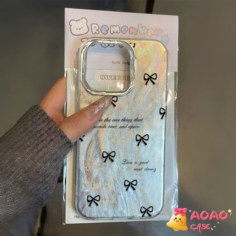 โรแมนติกอาวุโสสีดำผีเสื้อโบว์นุ่ม เคสIPhone 13 15 11 12 14 Pro Max XR 7 8 Plus 14 11 12 Pro XS MAX X SE 14 Plus
