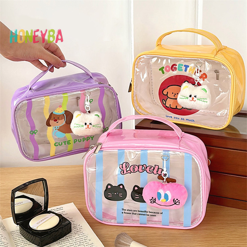 <Honeyba> ตุ๊กตาการ์ตูน Travel Organizer Clear กระเป๋าแต่งหน้าผู้หญิง Beauty Toiletry Kit Wash กระเป๋าใส PVC เครื่องสําอางล้างกระเป๋าซิป Nice
