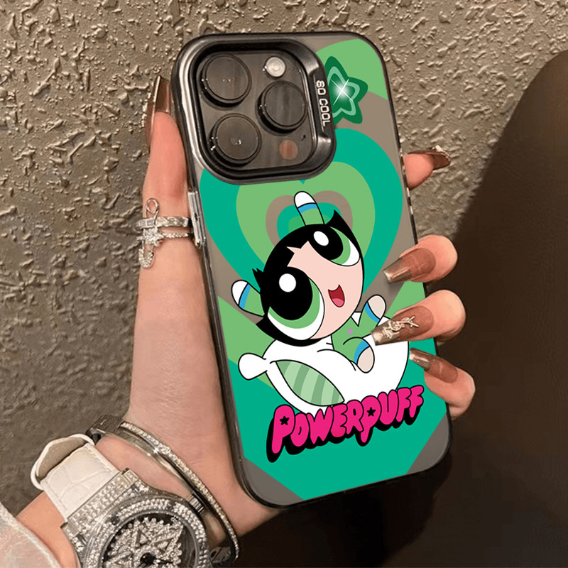 โลหะชุบโลหะด้วยไฟฟ้า ไอโฟนสาวน้อยสบายสีเขียวfor 11 iPhone 12 13 14 15Pro MAX X XS XR 7 8Plus เคสโทรศัพท์