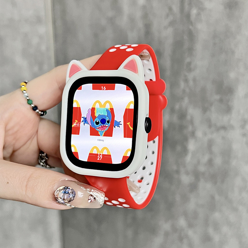 สําหรับ Xiaomi Redmi Watch 4 Smartwatch Redmi Xiaomi Watch 4 Watch4 อุปกรณ์เสริมสายคล้องคอน่ารักหูป้องกันกรณี + สายนาฬิกาซิลิโคน