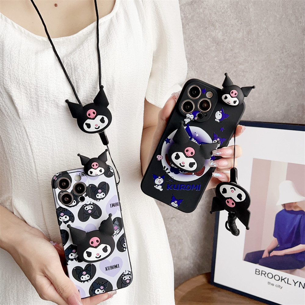3D Kuromi ของเล่น Lanyard ผู้ถือโทรศัพท์สําหรับ Vivo Y21 Y21S Y33S Y22 Y22S Y30 Y35 Y36 Y27 Y78 Y50 
