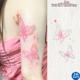 เงาคู่รูปแบบผีเสื้อสักสาวเซ็กซี่แขนสักสติกเกอร์รอยสักกันน้ํา…