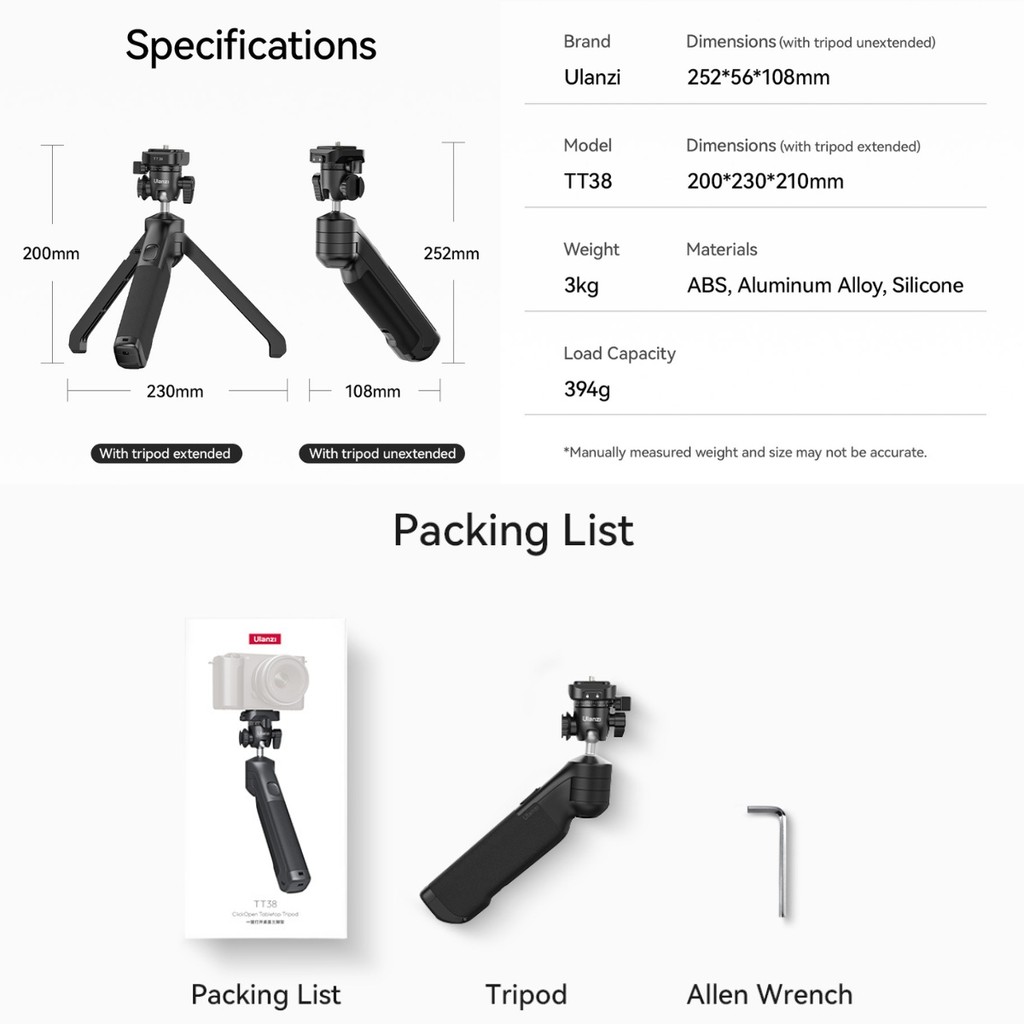 Ulanzi TT38 One-Click Opening Tripod ขาตั้งกล้อง ไม้เซลฟี่ ระบบปลดเร็ว UKA รองรับ DSLR Mirrorless