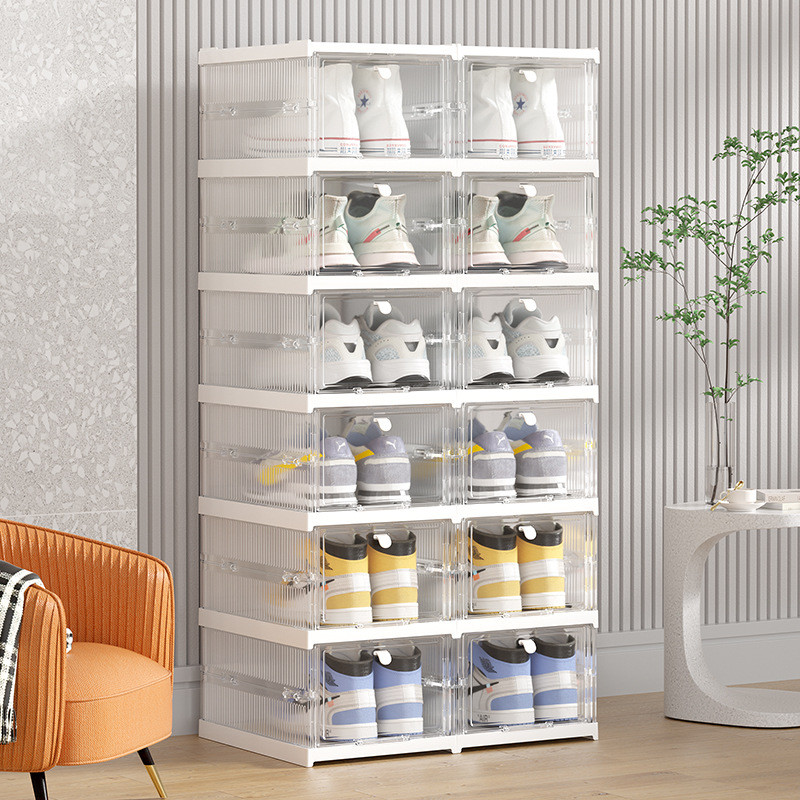 ［Ready stock+Fast Shipping]รองเท้าorganizerกล่องเก็บแบบพกพาพับชั้นวางรองเท้าorganizerสําหรับตู้เสื้อผ้าประตูใส,ขนาดใหญ่stackableรองเท้าผ้าใบตู้ถังทนทานประกอบง่าย 3/6ชั้น