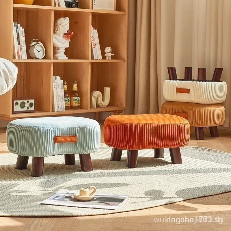 √(Ready stock) solid wood stool cushion stool wood legs low stool shoe changing stool soft cushion w