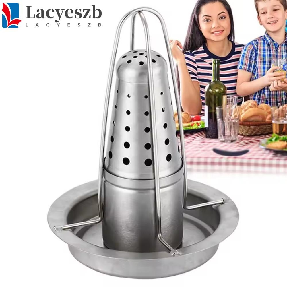 Lacyeszb ขาตั้งเครื่องคั่วไก่, ที่วางไก่ย่างแนวตั้งสแตนเลส, แบบพกพาที่ถอดออกได้พร้อมถาด Rust-proof Turkey Roasting Rack BBQ