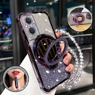 กันกระแทกเคสสําหรับ OPPO reno 7z 5g reno 8z 5g เคสโทรศัพท์ 3D ที่วางกระจกแต่งหน้าสร้อยข้อมือใหม่ softcase