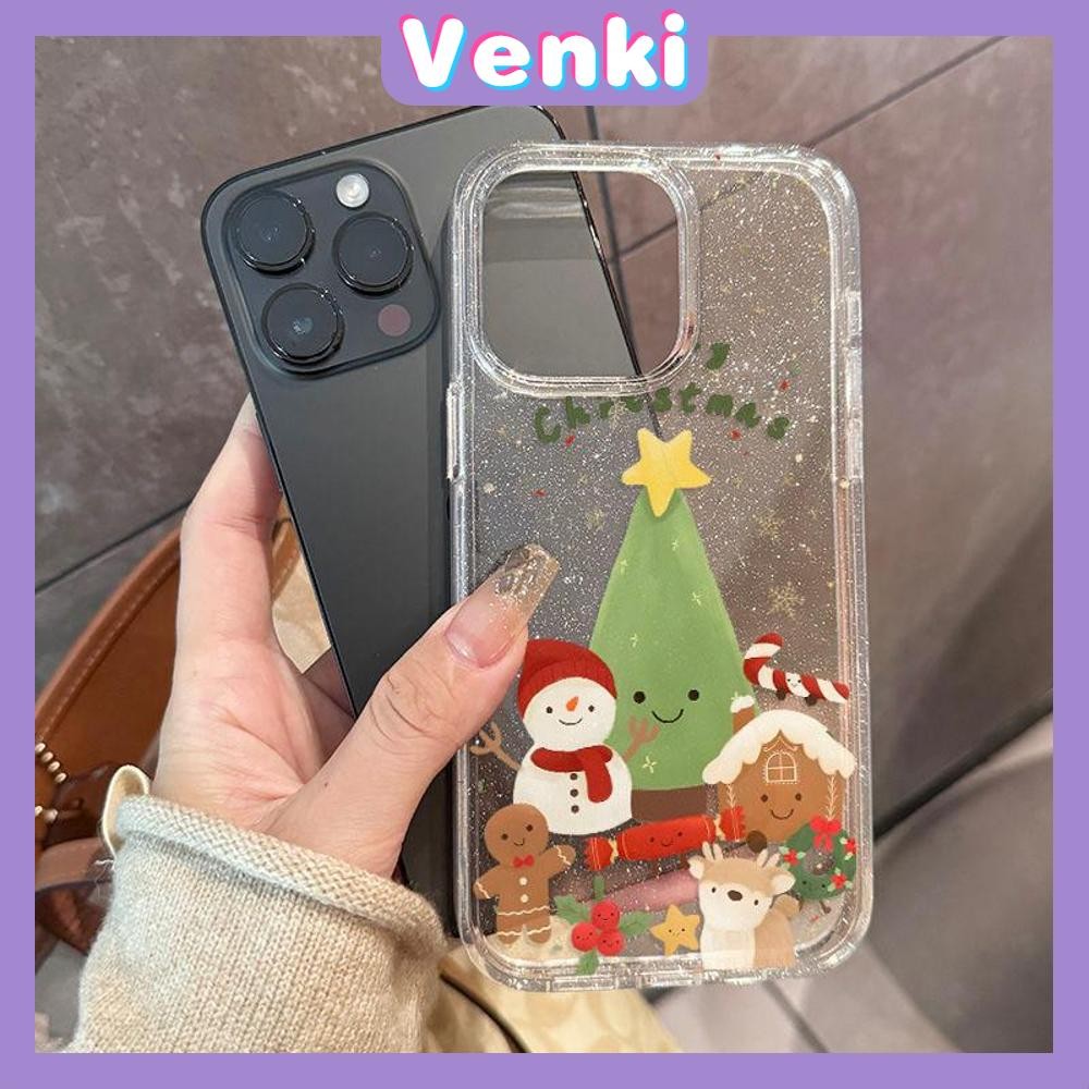Venki - เคส iPhone 16 Pro Max iPhone 11 เคสใสแบบแวววาว TPU นุ่มสีสันสดใส ตุ๊กตาหิมะคริสต์มาสน่ารัก Compatible iPhone15 Pro max 14 13 12 Pro max XS XR 7 Plus 8 Plus
