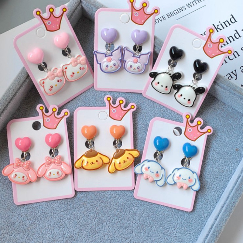 SANRIO ซานริโอหูคลิปการ์ตูน คุโรมิ สวัสดี คิตตี้ ไม่เจาะจี้หูคลิปเรซิ่นเด็กปลอมต่างหูสาวพรรคเครื่องประดับของขวัญ