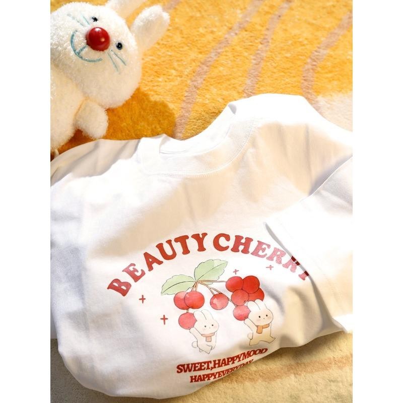 เกาหลี เสื้อแบบดารา เสื้อยืดแขนสั้น CMDXY1750 ผู้ชาย ผู้หญิง ลายทาง ตัวอักษร หลวม ลายสกรีน ฤดูร้อน ฤดูใบไม้ผลิ