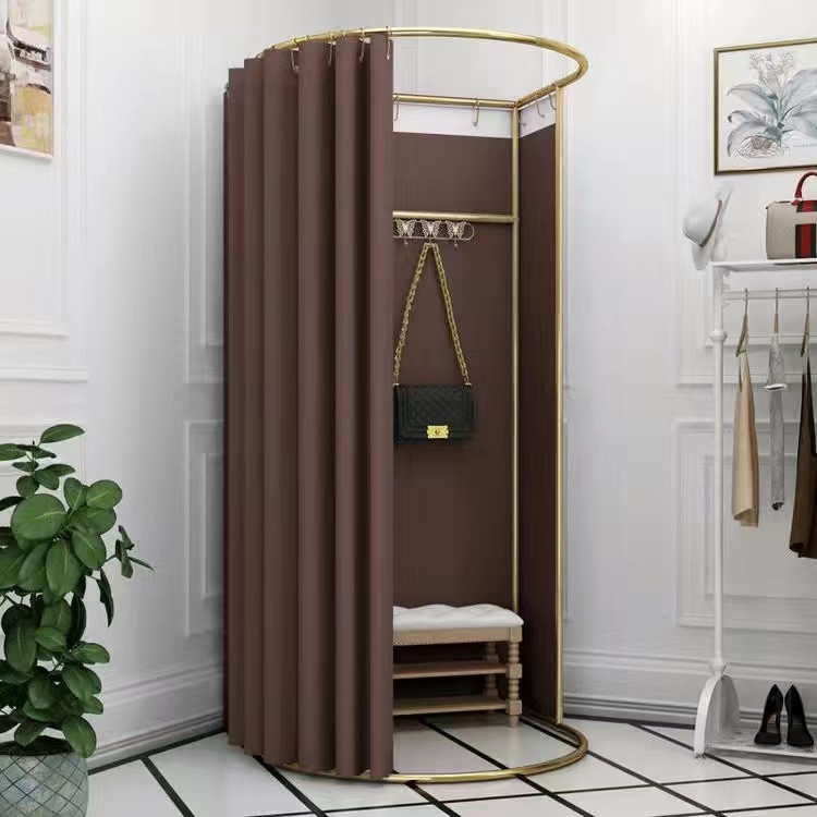 จัดส่งจากประเทศไทย ห้อง COFFEE FITTING ROOM ห้องแต่งตัว (ห้องเปลี่ยนเสื้อ) โครงทอง ม่านสีเบจ ถอดได้ห้องลองชุด
