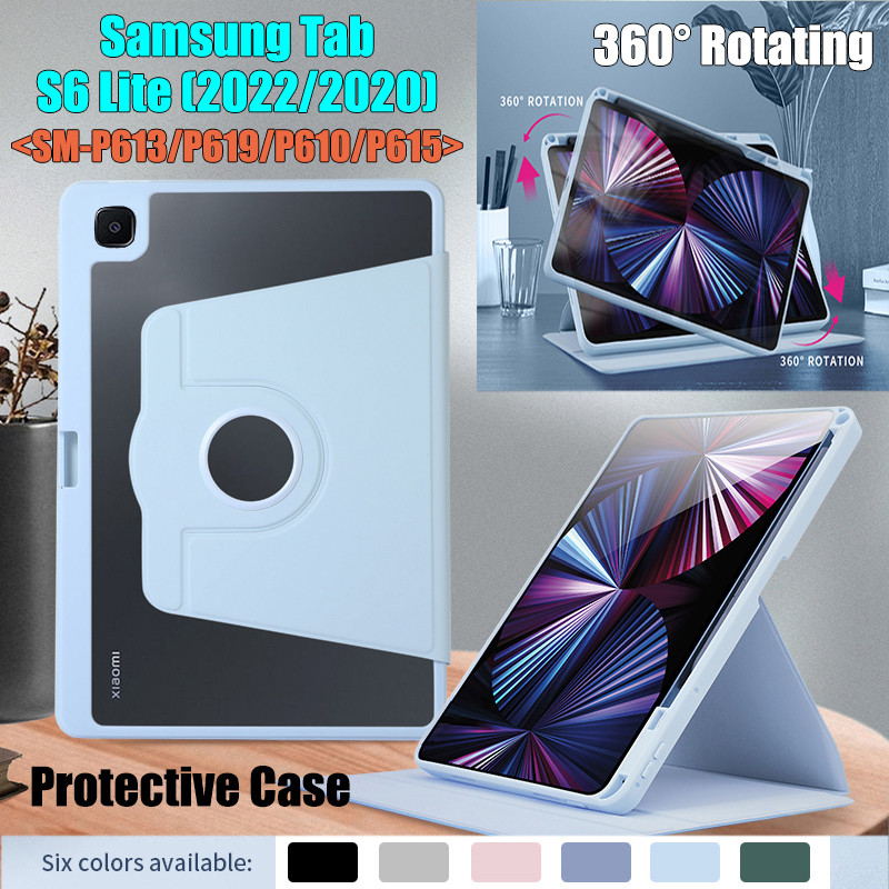 เคสแท็บเล็ตอะคริลิคใส ป้องกัน 360 องศา สําหรับ Samsung Galaxy Tab S6 Lite 2022 2020 10.4 นิ้ว SM-P613 SM-P619 SM-P610N SM-P615 SM-P610° เคสหนัง แบบฝาพับ หมุนได้