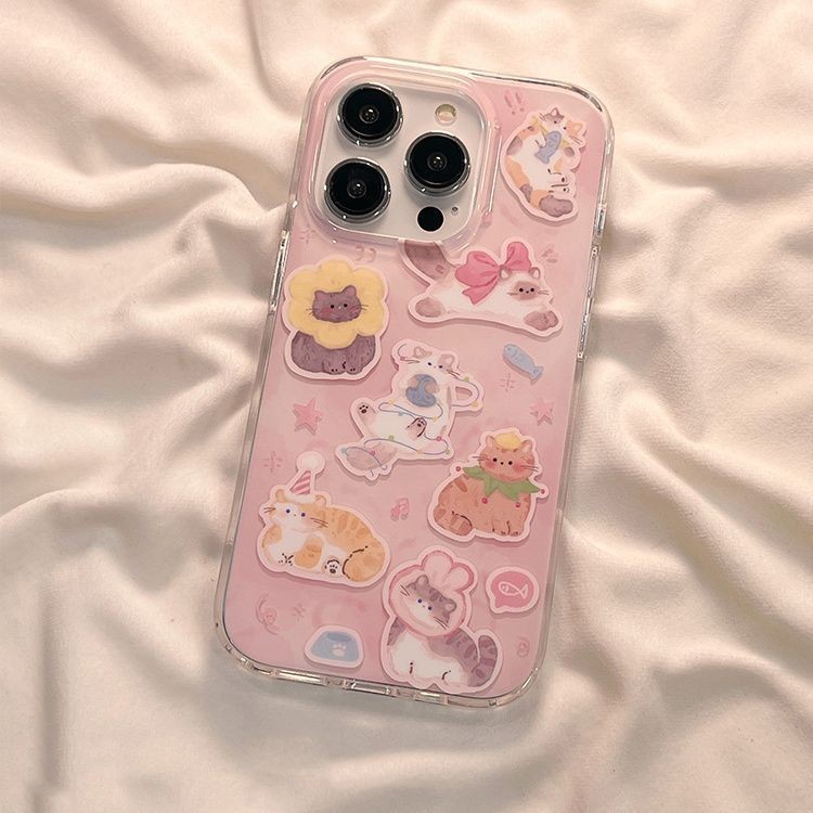 การ์ตูนการ์ตูนแมวน่ารักเหมาะสําหรับiphone15 เคสโทรศัพท์iPhone16 Soft 14 สไตล์ใหม่ 13Promaxการ์ตูน 12/11/Shock-resistant Case ZK2D