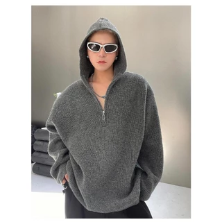 MNO.9 Sweater Hoodie HD559 เสื้อกันหนาวไหมพรม มีฮู้ด คอแต่งซิป เสื้อกันหนาว เสื้อไหมพรม ผ้าหนากันหนาวได้ดี
