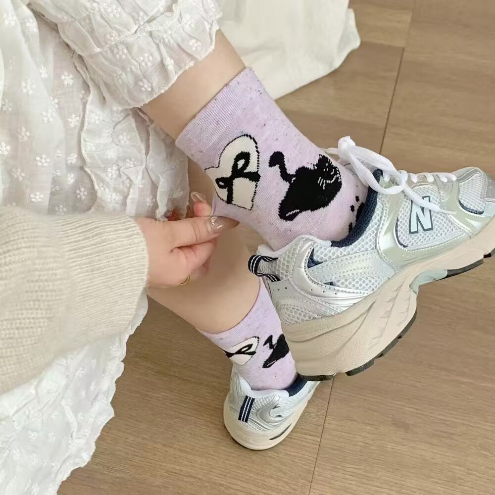 น่ารัก แมวถุงเท้าผู้หญิงการ์ตูนที่มีสีสันลายจุดกุทัณฑ์พิมพ์กลางหลอดถุงเท้าข้อเท้าน่ารักสบายๆถุงเท้าผ้าฝ้าย - รูปที่ 5