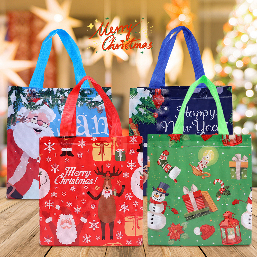 สินค้าตกแต่งคริสต์มาส - Tote บรรจุภัณฑ์ HandBags - กระเป๋ากันน้ําไม่ทอหนา - กระเป๋าของขวัญคริสต์มาส - Santa Elk Snowflake Tote Bag - อุปกรณ์ปาร์ตี้วันหยุดคริสต์มาส