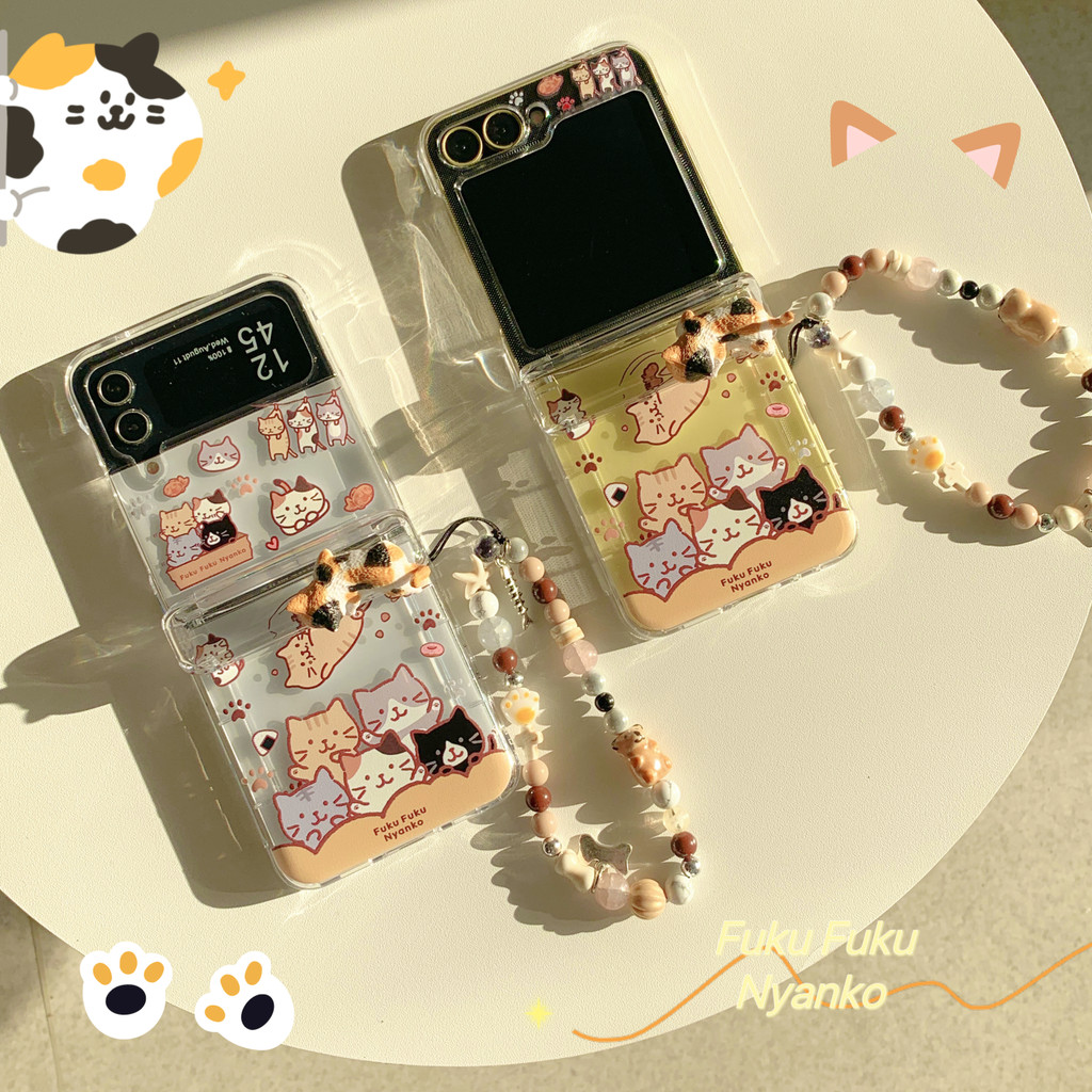 Flip6 Samsung Galaxy Z Flip5 กรณีการ์ดน่ารักการ์ตูนแมวตลกพร้อมโซ่เคส Samsung Galaxy Z Flip 7 Flip 4 5G hard กันกระแทกโทรศัพท์ความคิดสร้างสรรค์ฝาครอบ