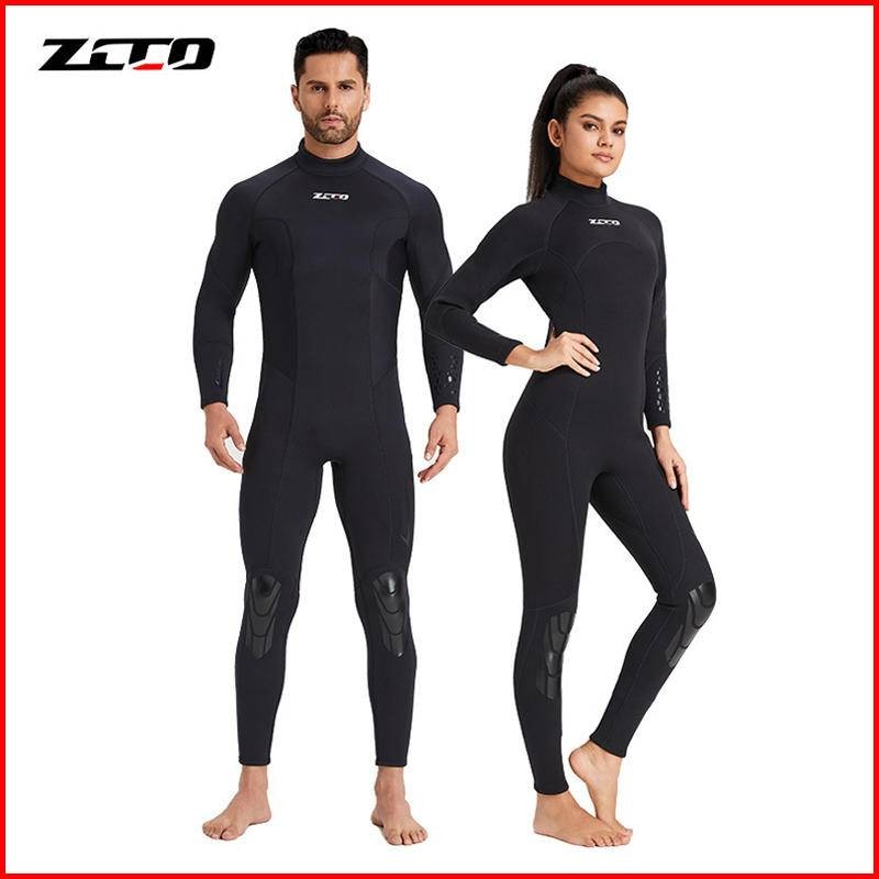พร้อมสต็อก ZCCO 3mm Wetsuit ผู้ชายผู้หญิง Neoprene Conjoined อบอุ่นรอบคอหนังขอบ ykk ซิปดําน้ํากลางแจ