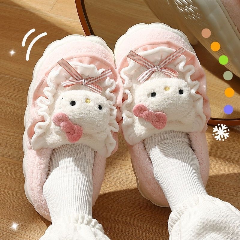 รองเท้าแตะ ผ้าฝ้าย พื้นหนา ลายการ์ตูน Sanrio น่ารัก
