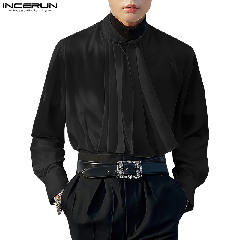 ไม่แน่นอน เสื้อเชิ้ตแขนยาวลําลองคอกลมแฟชั่นเกาหลีสําหรับผู้ชาย