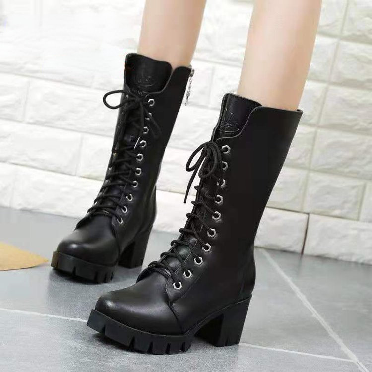 IELGY Martin Boots ผู้หญิงฤดูร้อน 2025 บางหนาด้านล่างความสูง Lace-up อเนกประสงค์กลาง-Barrel หัวรถจักร ราคา ถูกที่สุด ดีลบีเคเค แกลเลอรีภาพที่ 2