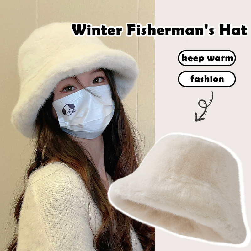 Unisex Harajuku Bucket หมวกหมวกชาวประมงฤดูใบไม้ร่วงฤดูหนาว Lamb Wool กลางแจ้ง Warm ปานามาหมวกสําหรับผู้หญิง