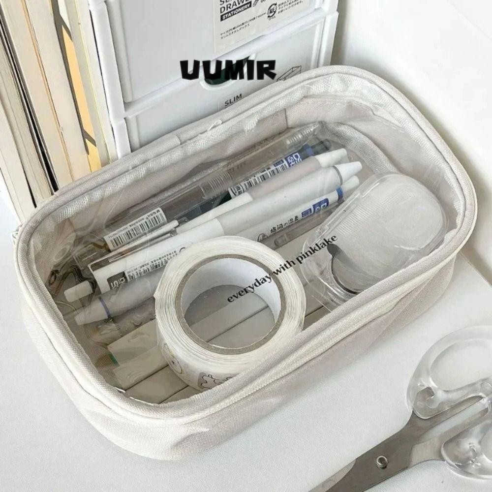 Uumir กระเป๋าใส่ปากกา, กระเป๋าแต่งหน้าแบบใส PVC, สํานักงานโรงเรียนดินสอความจุขนาดใหญ่กันน้ําคุณภาพสูง