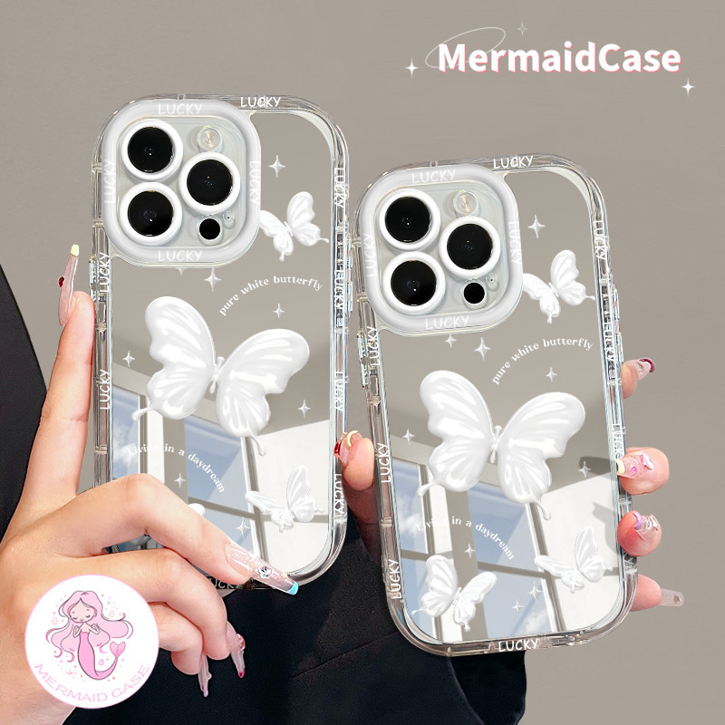 White Butterfly Compatible for iPhone 11 12 13 14 15 Pro Max X Xr Xs 8 7 6Plus SE 2020 Makeup Mirror Phone Case