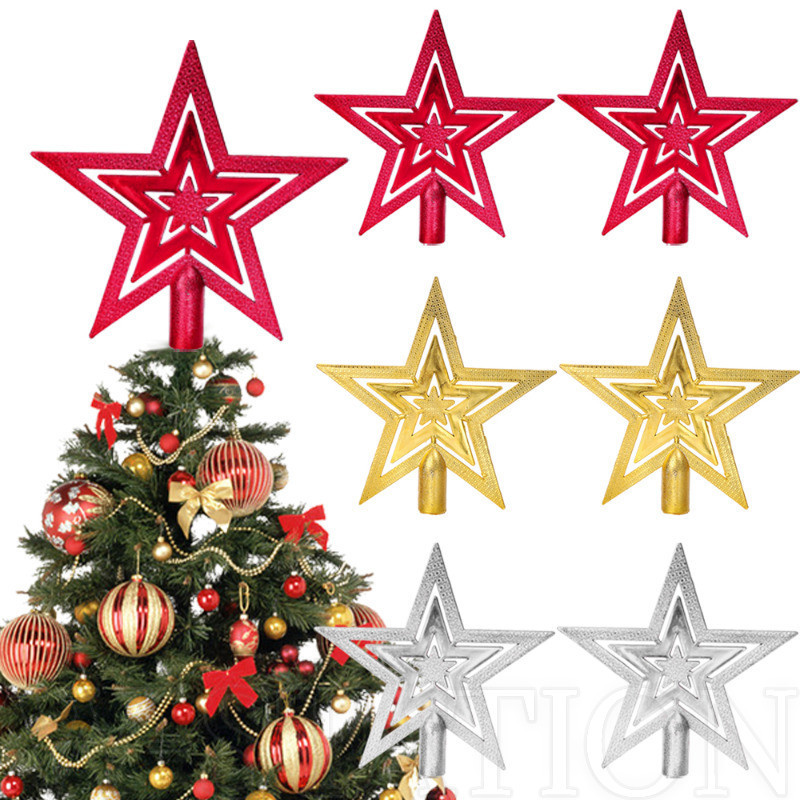 2ชิ้นห้าดาวต้นคริสต์มาสtopperตกแต่ง-สีแดงทองเงินxmas Tree Topเครื่องประดับ-ทนทาน,สดใส-คริสต์มาสแต่งตัวอุปกรณ์ประกอบฉาก-ปีใหม่พรรคซัพพลาย