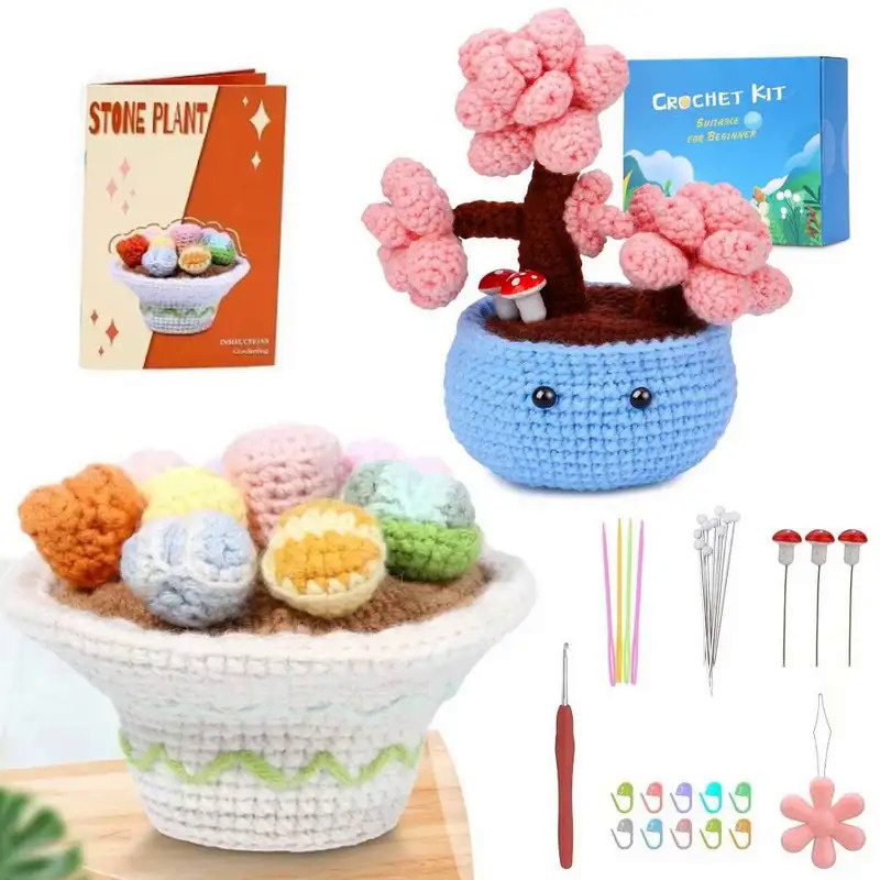 Fenrry Crochet Tool Beginner Kit Adult Crochet Knitting Tool Kit Potted Crochet Tool Kit Yarn Fillin