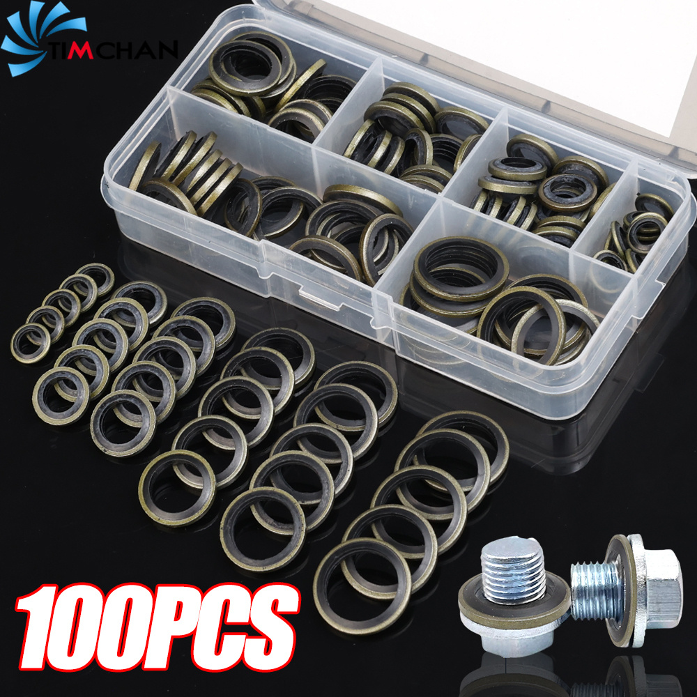 100pcs รถท่อระบายน้ําน้ํามันสกรูรวมซีลเครื่องซักผ้า – Bonded ซีลปะเก็น Fasteners – M6 M8 M10 M12 M14 M16 โลหะยางเครื่องซักผ้า – Auto Repairing อุปกรณ์เสริม